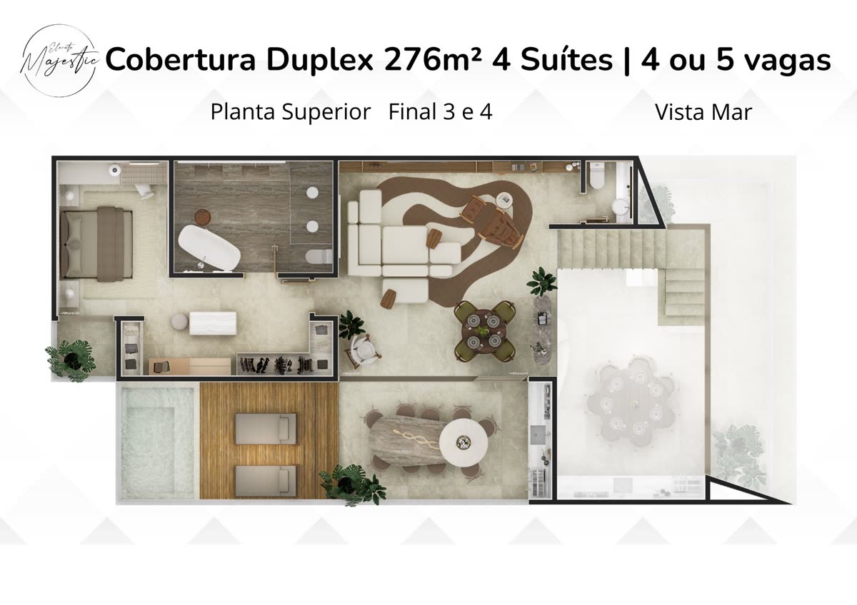 Cobertura duplex com piscina privativa do Majestic, Praia de Massaguaçu
